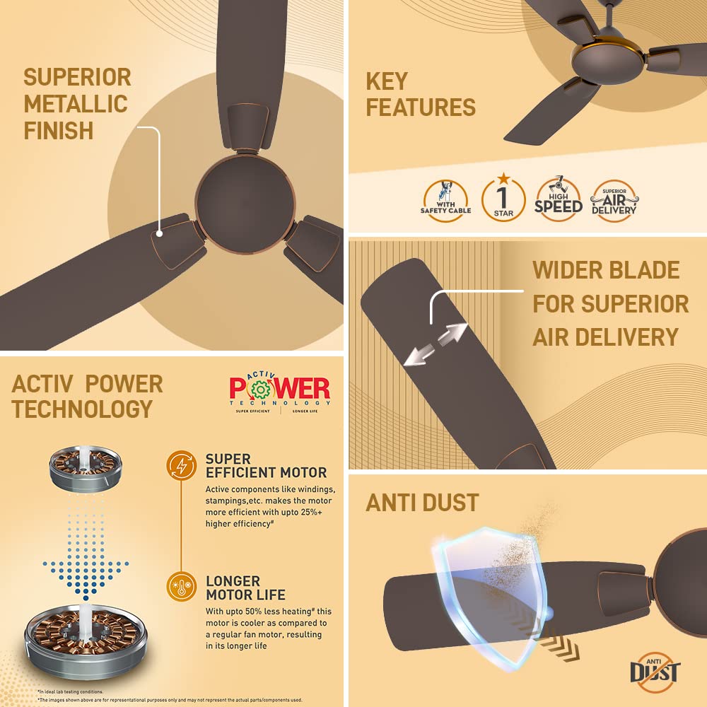 Crompton Toro 1200mm High Speed | 1-Star Rated Ceiling Fan (Magic Brown)