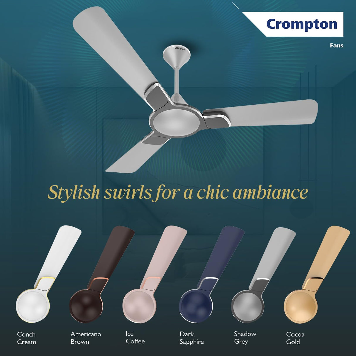 Crompton Premion Avancer Swirl 1200mm Ceiling Fan (Shadow Grey)