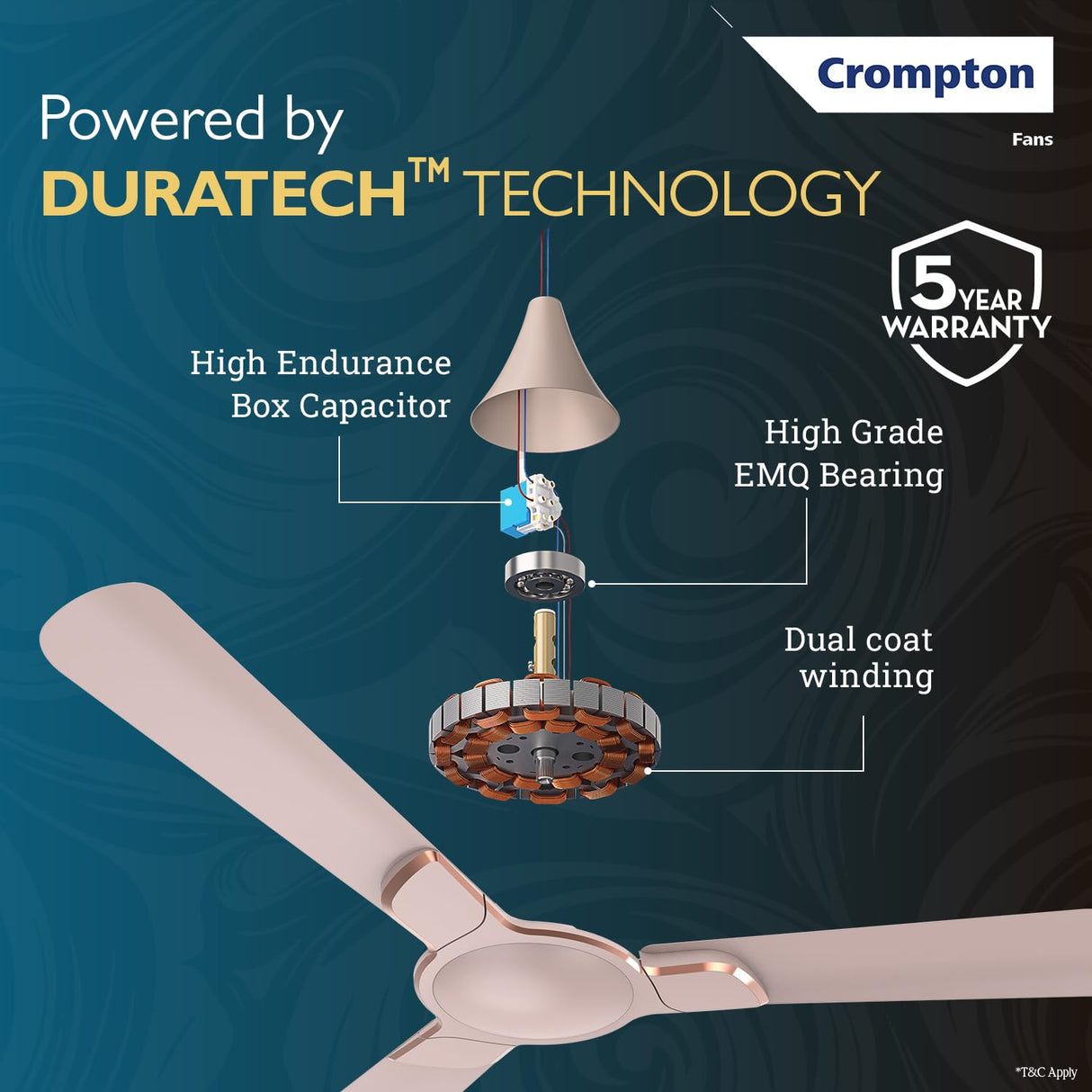Crompton Premion Avancer Swirl 1200mm Ceiling Fan (Ice Coffee)