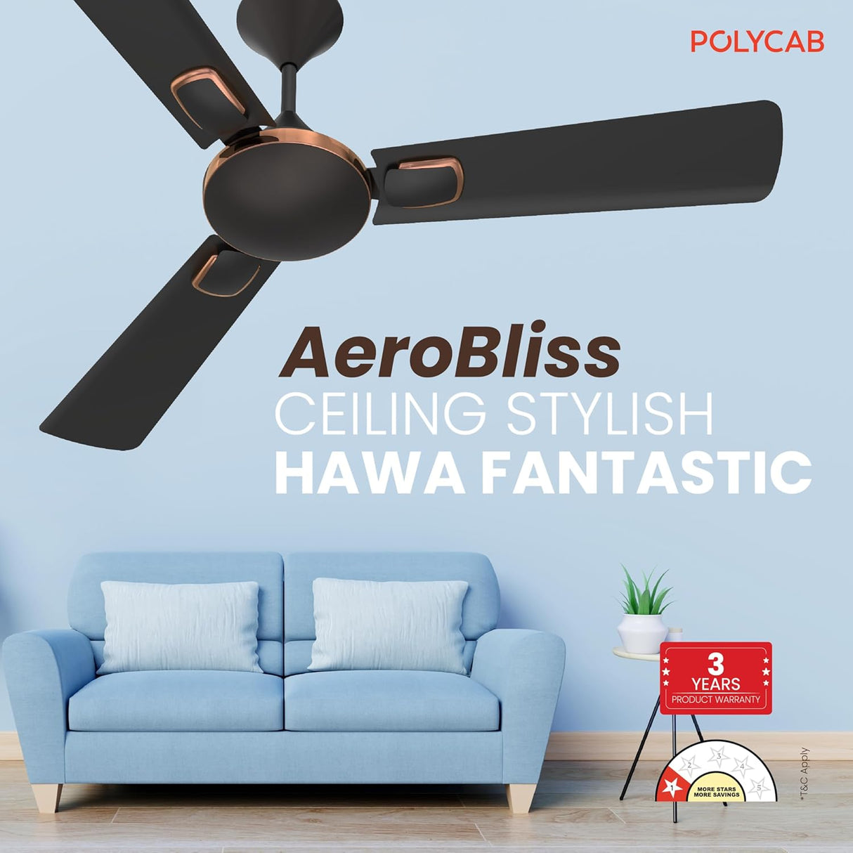 Polycab Aerobliss 1200 mm Ceiling Fan (Onxy Black)