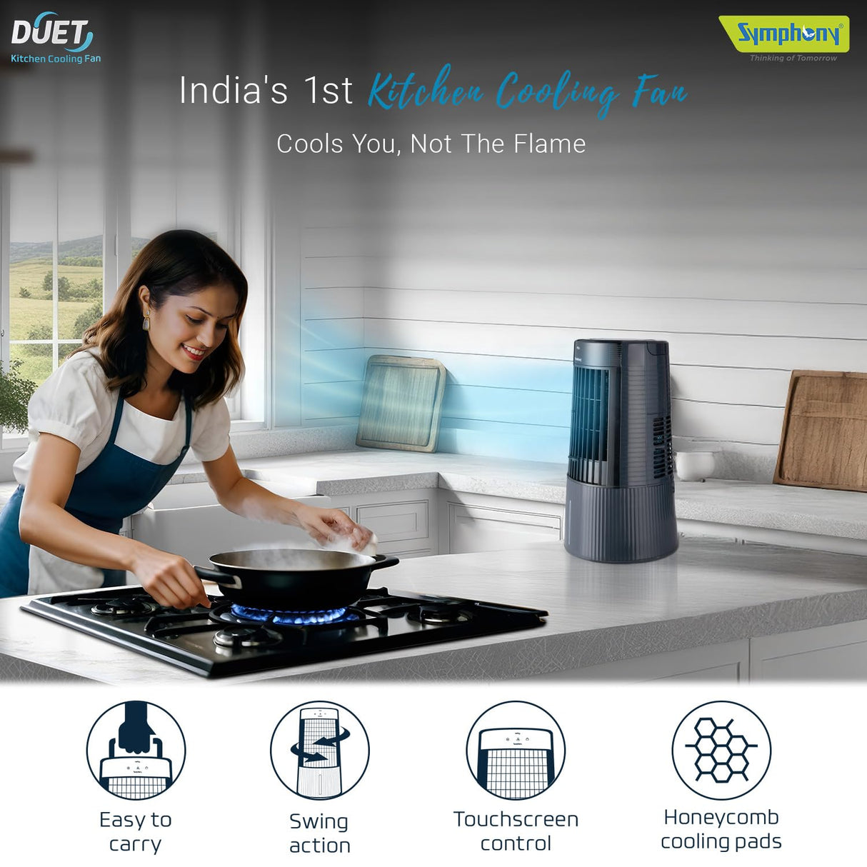 Symphony Duet-i Kitchen Cooling Personal fan with Ice chamber, Digital Display, Mood Lights