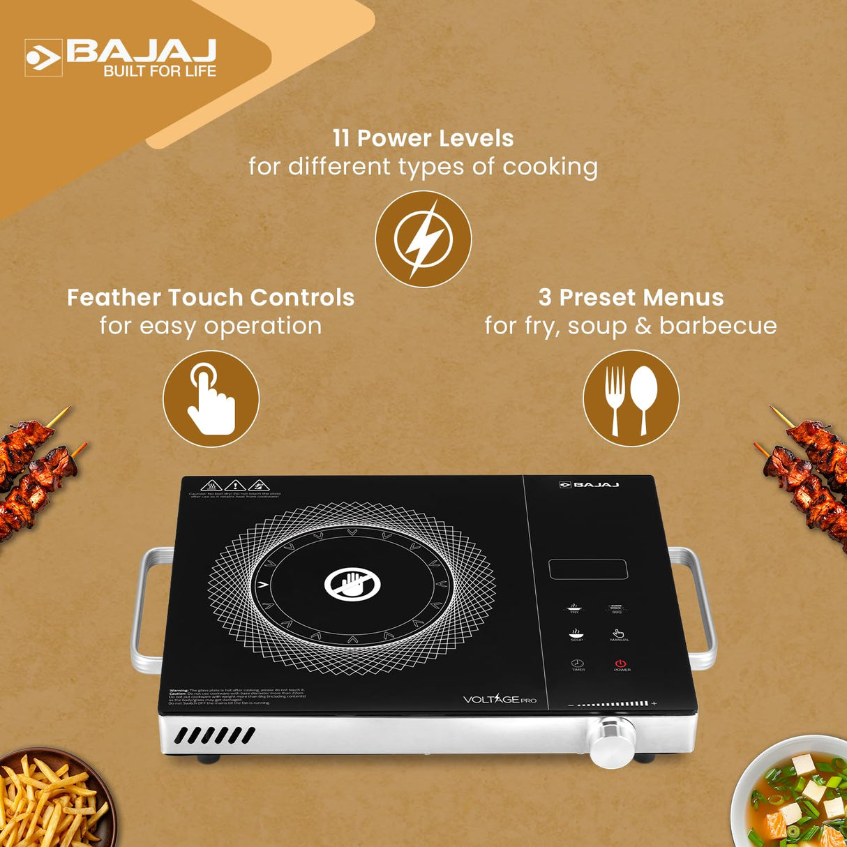 Bajaj IRX 220F Infrared Induction Cooktop | 2200 Watts【Black/Silver】