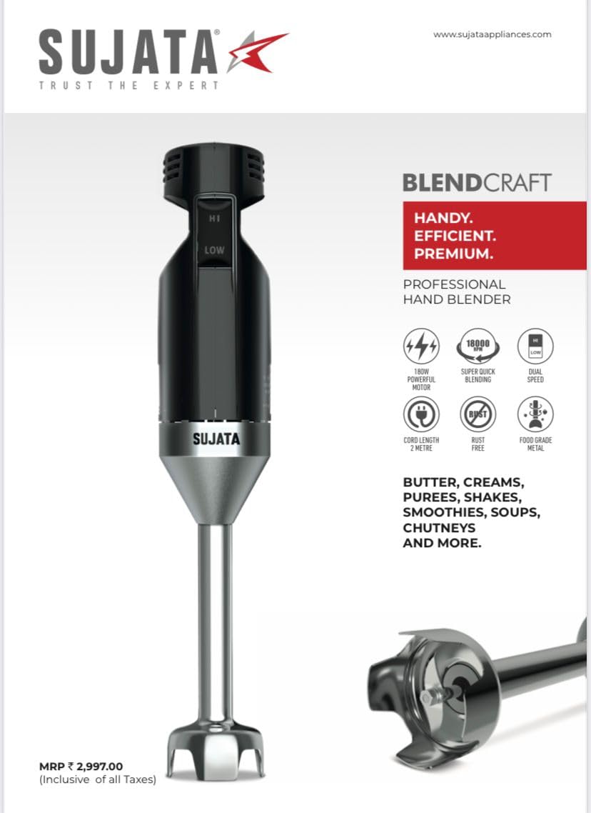 Sujata Blendcraft Hand Blender 180 Watts (Black)