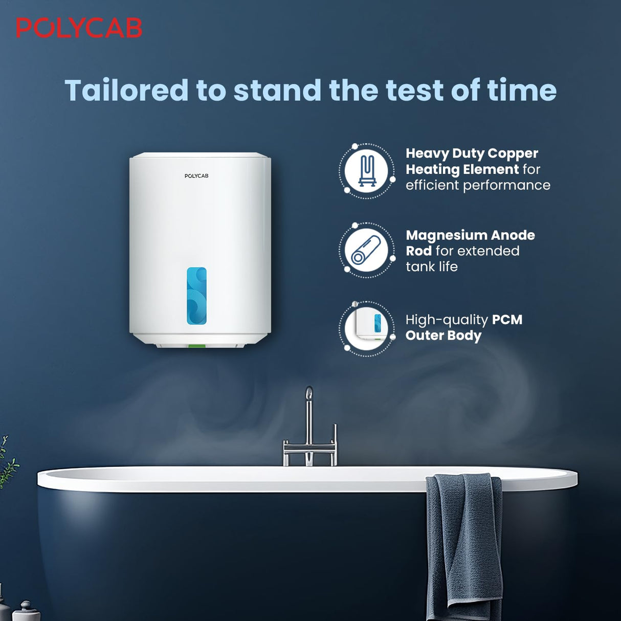 Polycab Emerald Plus 15 Litre 2kW Storage Water Heater Geyser Metal Body (White)