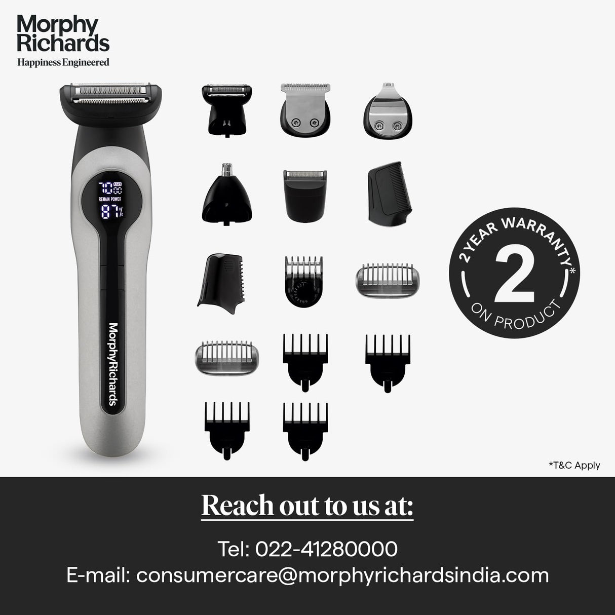 Morphy Richards Kingsman Digital 15-IN-1 Body Groomer (Silver & Black)