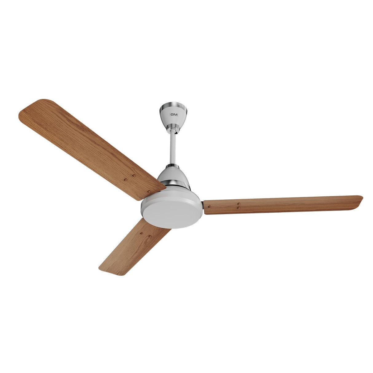 Ceiling fan with wooden blades on a white background