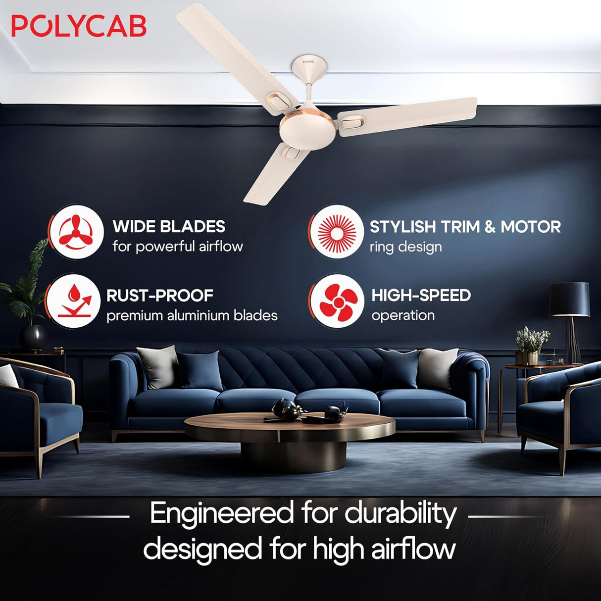 Polycab Aereo Prime 1200mm Ceiling Fan (Beige Rosegold)