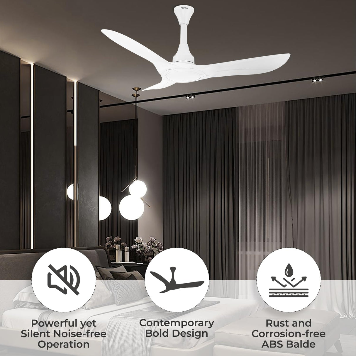 Polycab Silencio Cruiser Prime 1200mm Low Noise Ceiling fan【White】