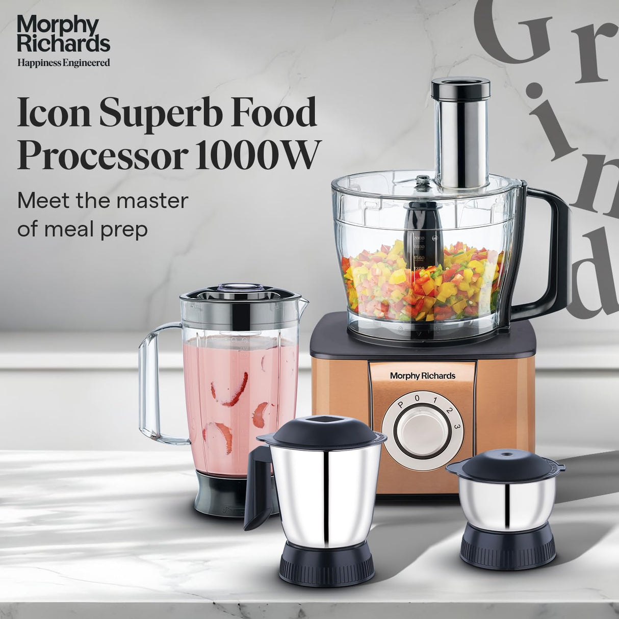 Morphy Richards Icon Superb 1000 Watts Food Processor (Glazing Copper)