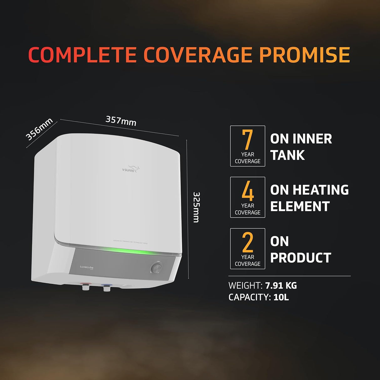 V-Guard Luxecube Avo Geyser 10 Ltr Water Heater (White)