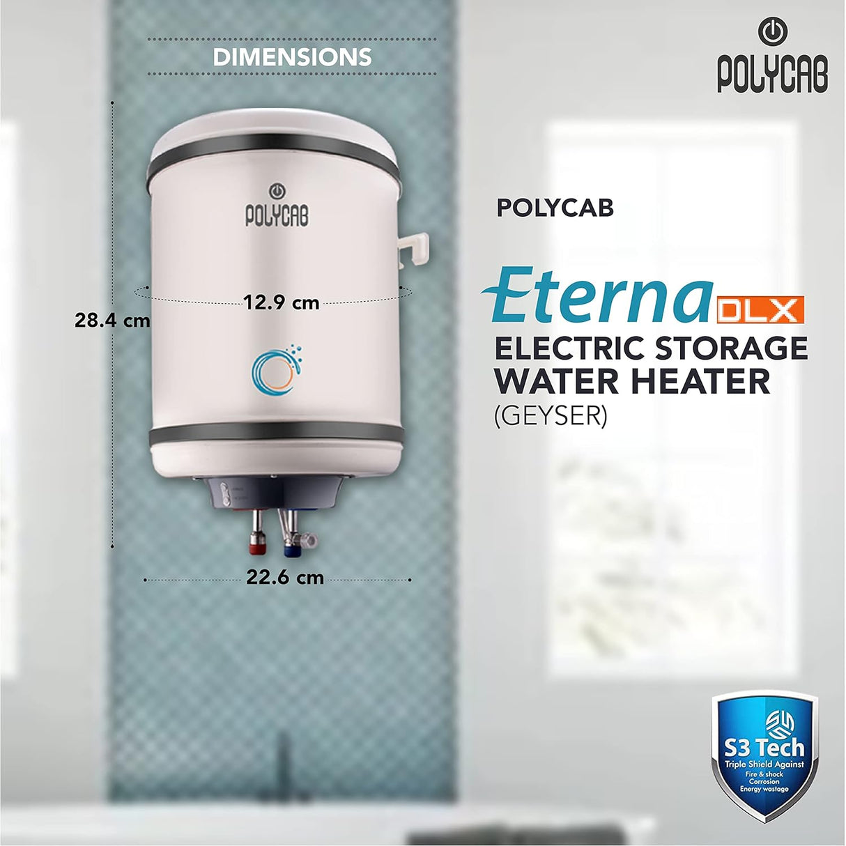 Polycab Eterna DLX 15 Litre Storage Water Heater Geyser (White)