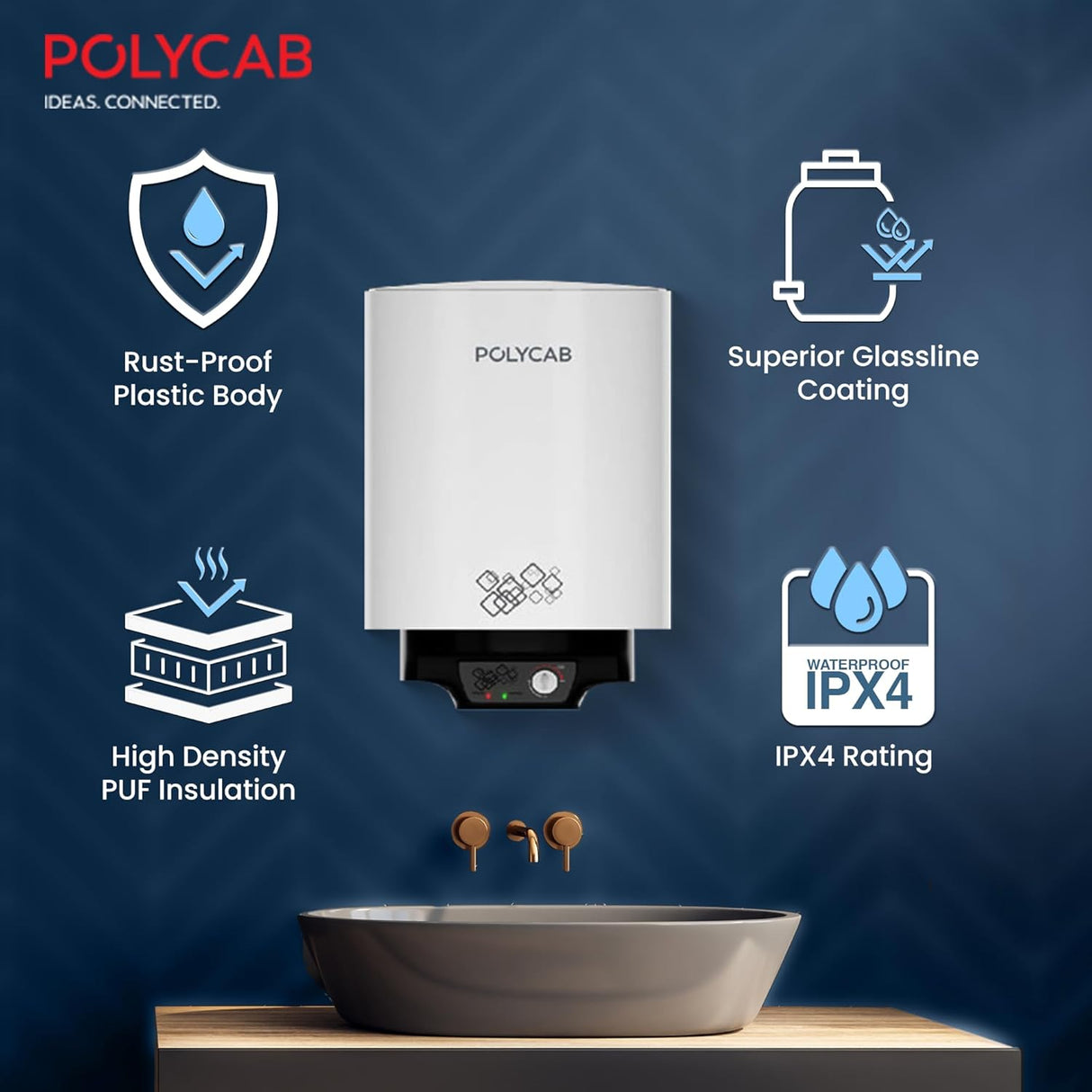 Polycab Celestia 10 Litre Storage Water Heater Geyser (White)