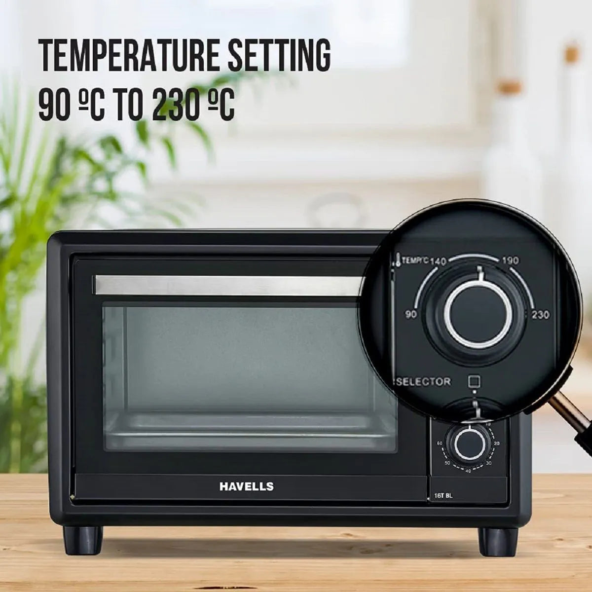 Havells 16T BL 1200W Oven Toaster Grill | OTG | 6 Heating Modes (Black)