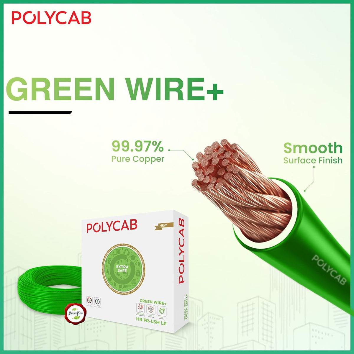 Polycab Green Wire+ 90M coil 1.5 SQ MM (Green)
