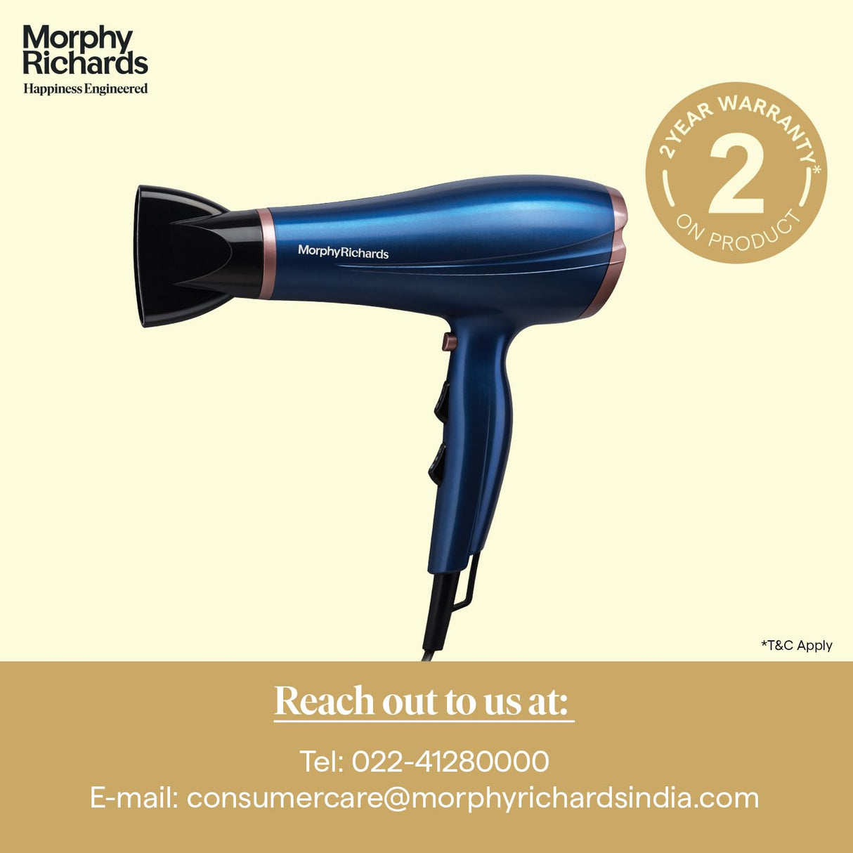 Morphy Richards Stylist Care 1900W Hair Dryer (Blue & Rose Gold)