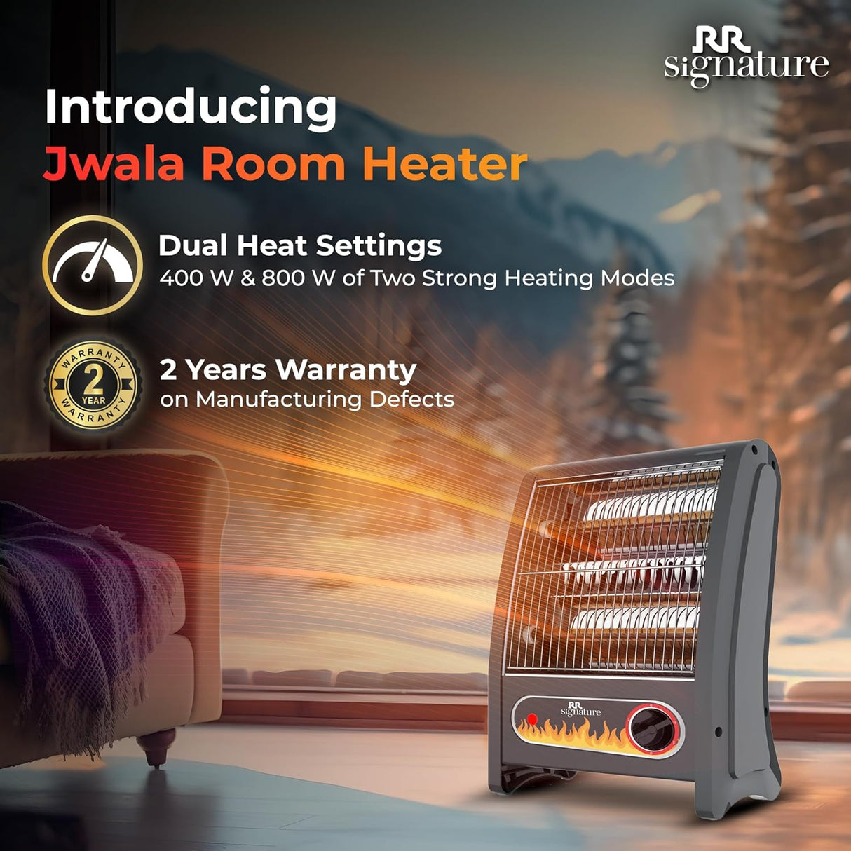 RR Signature Jwala Quartz Room Heater 800 Watt (Black)