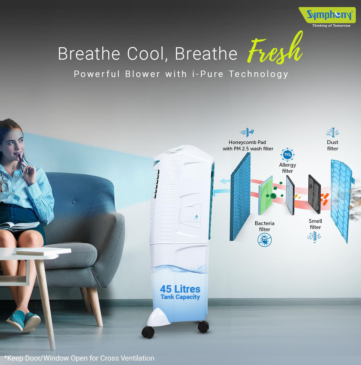 Symphony Hi Cool 45i Personal Air Cooler (White, 45 Litre)