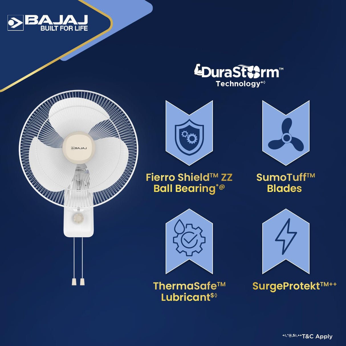 Bajaj Shield Series Robusto 400MM High Speed Wall Fan (Beige & White)