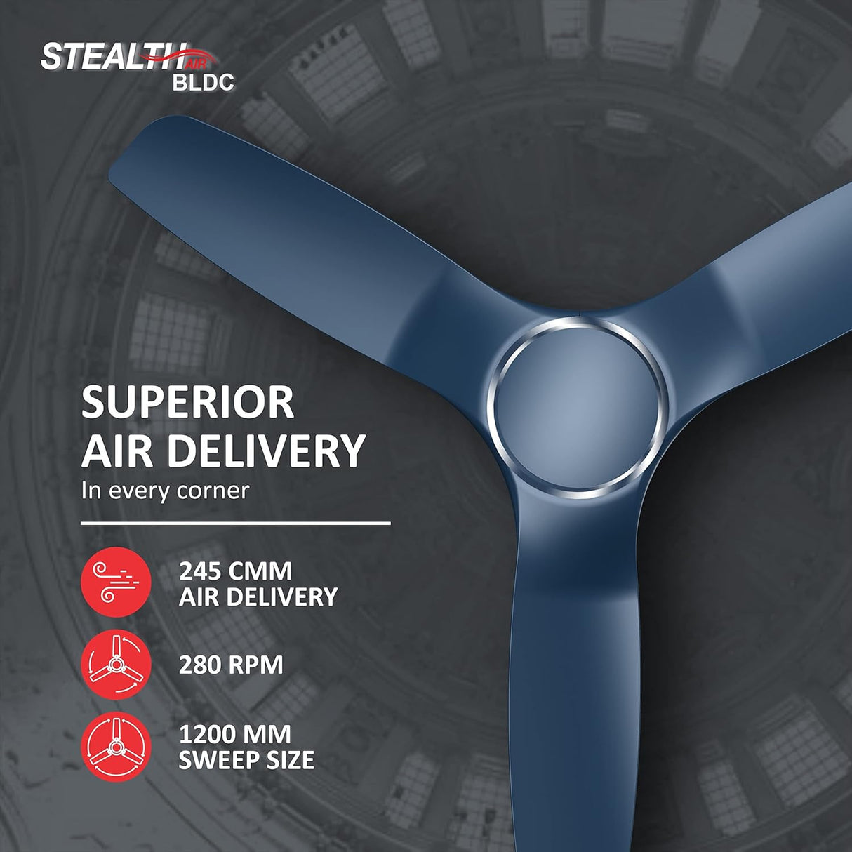 Havells Stealth Air BLDC 1200mm Ceiling Fan (Indigo Blue)