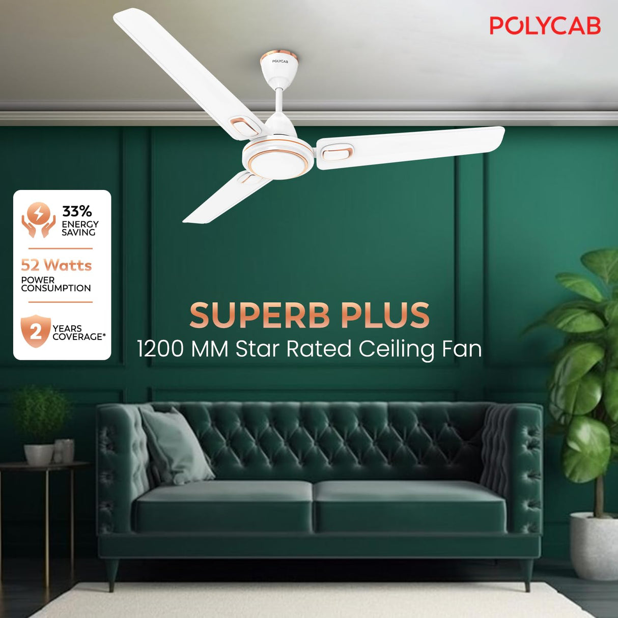 Polycab Superb Plus 1200mm Ceiling Fan (Snow White)