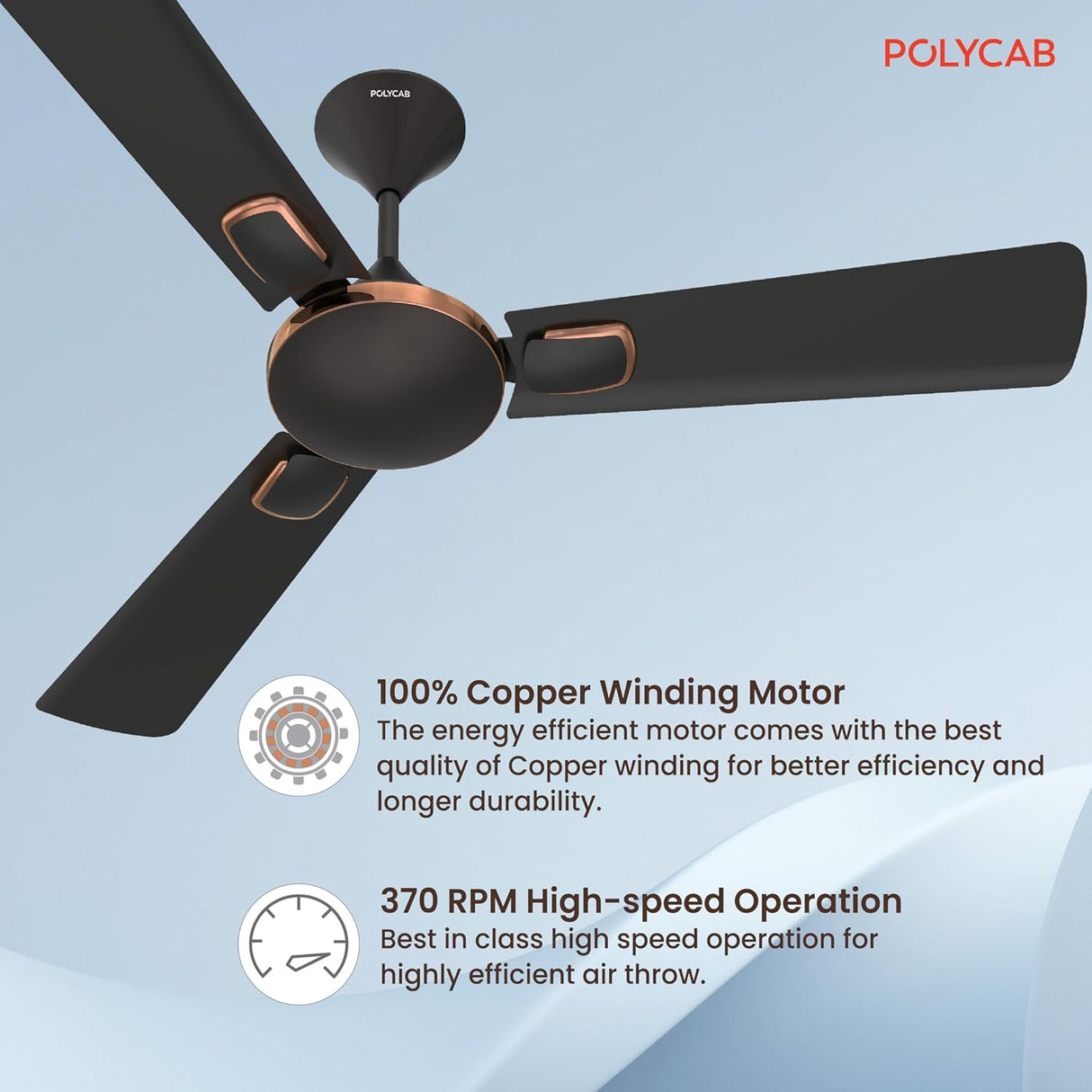 Polycab Aerobliss 1200 mm Ceiling Fan (Onxy Black)
