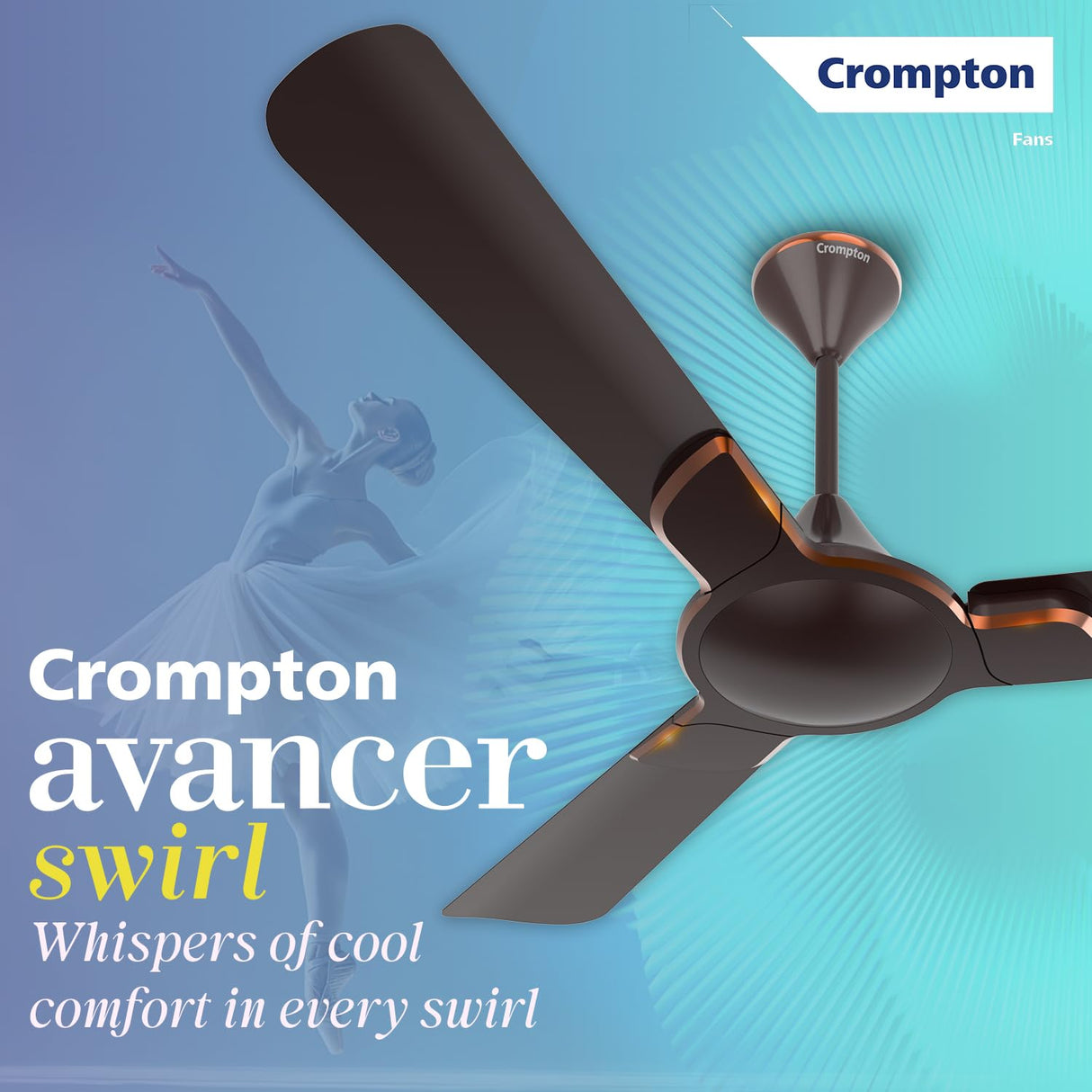 Crompton Premion Avancer Swirl 1200mm Ceiling Fan (Americano Brown)