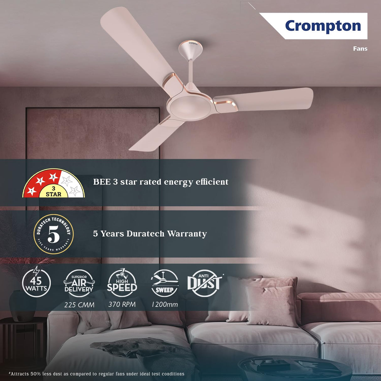 Crompton Premion Avancer Swirl 1200mm Ceiling Fan (Ice Coffee)