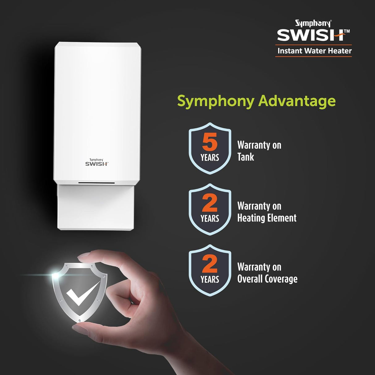 Symphony Swish 3L Instant Water Geyser (White)