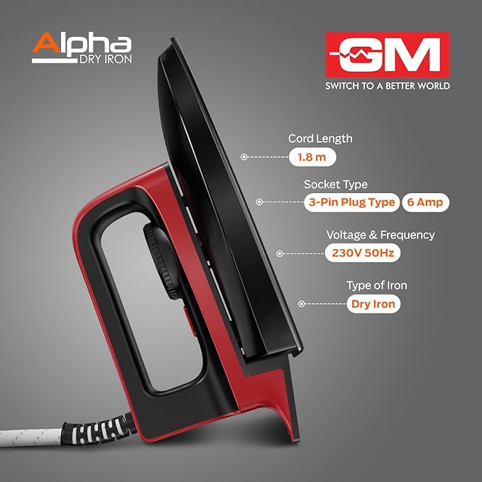 GM Alpha 1000 Watt Dry Iron (Red)