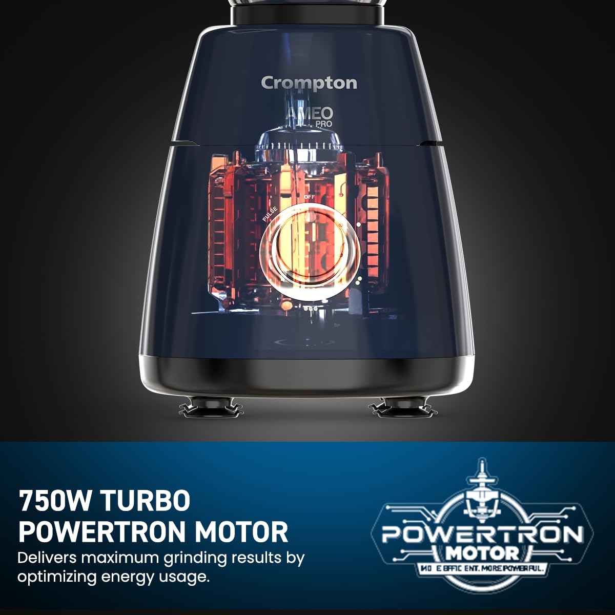 Crompton Ameo Pro 750W 3 Jar Mixer Grinder (Black & Blue)