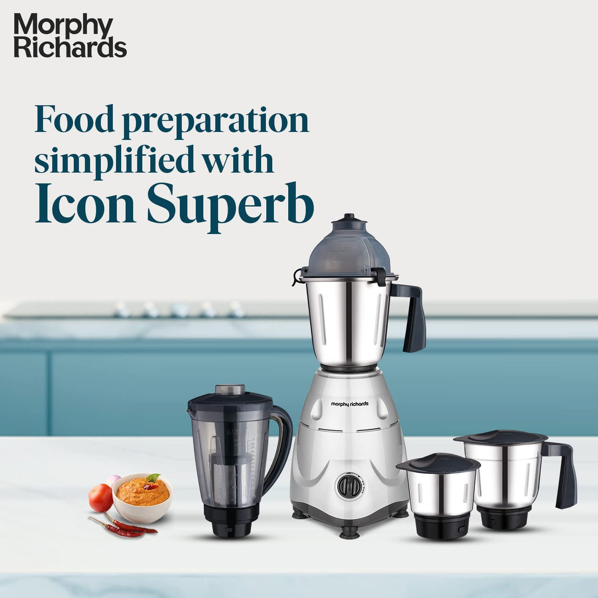 Morphy Richards Icon Superb 750 Watts Mixer Grinder| 4 Stainless Steel Jars (Silver & Black)