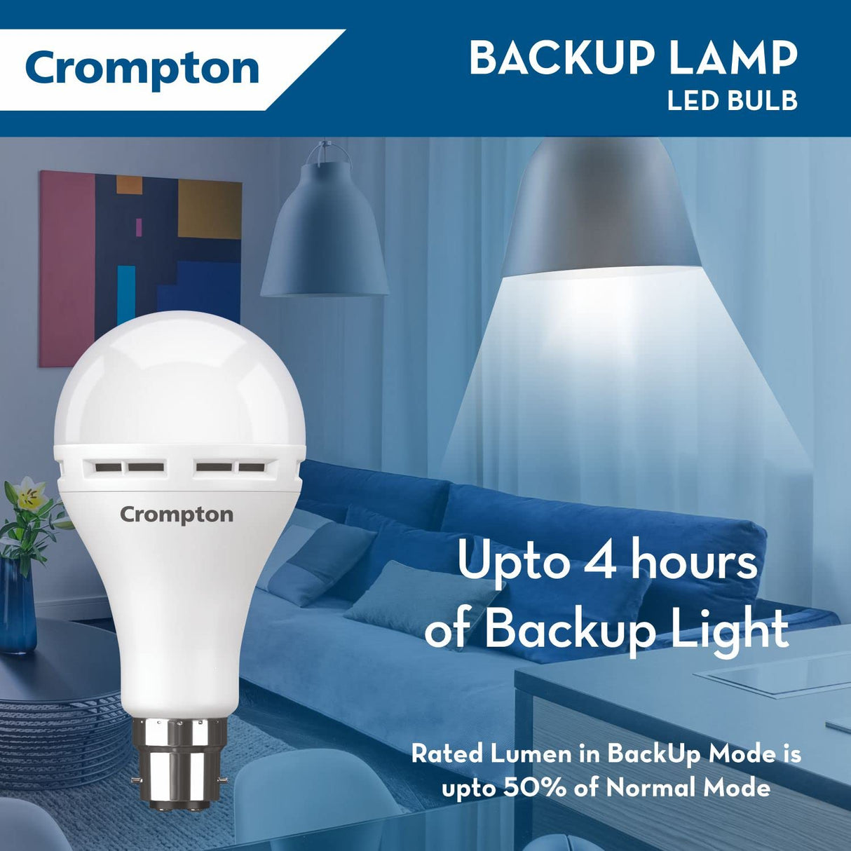 Crompton 9 Watt Emergency LED Bulb B22 Base Upto 4 Hour Battery Back Up Cool Day Light