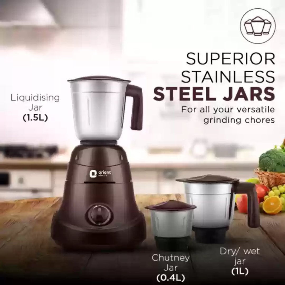 Orient Elecric Power Mixer 750 W Mixer Grinder (3 Jars | Cherry)
