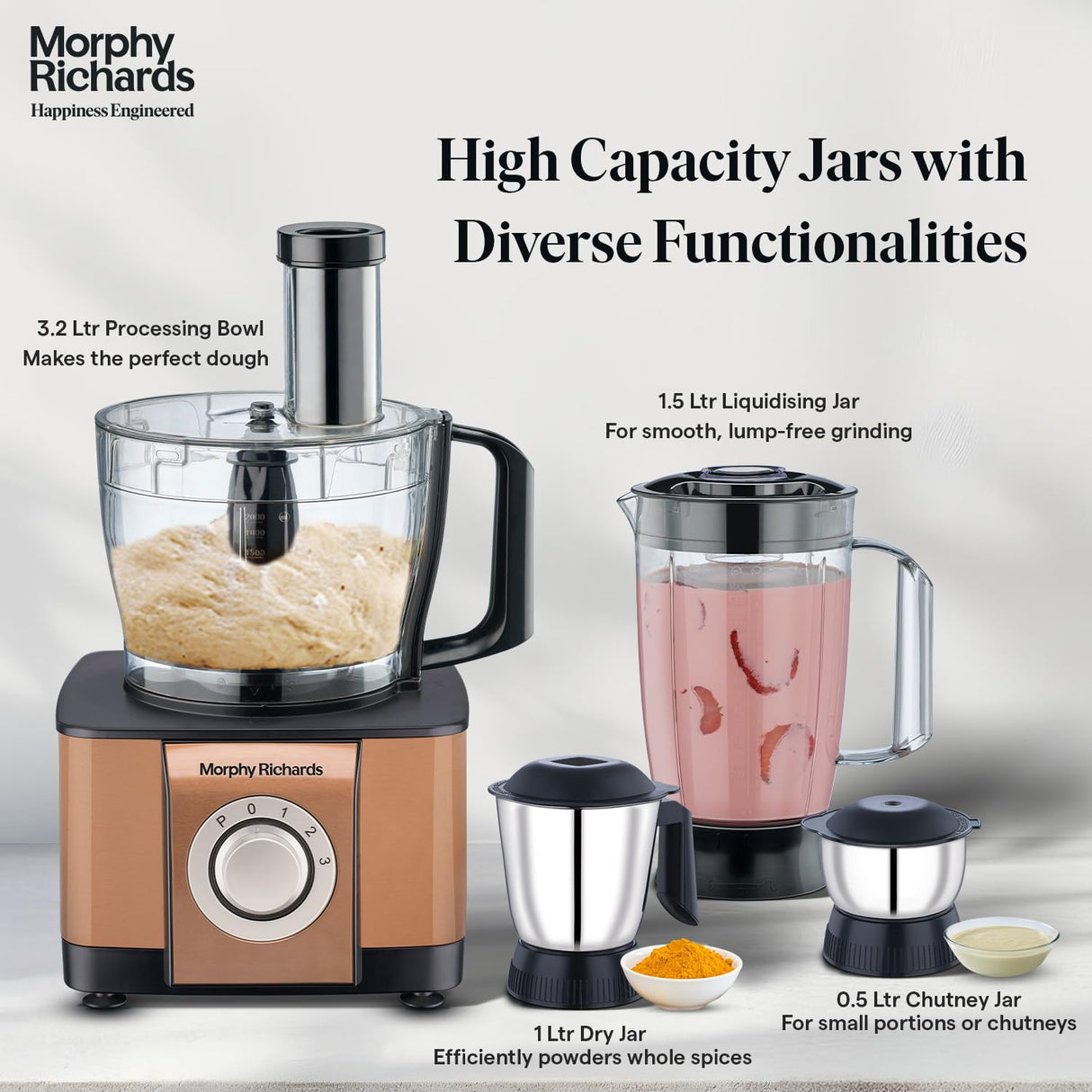 Morphy Richards Icon Superb 1000 Watts Food Processor (Glazing Copper)