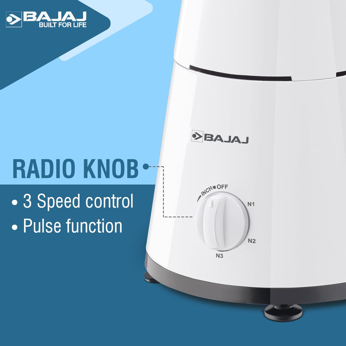 Bajaj GX-1 500 Watt Mixer Grinder with 3 Jars (White)