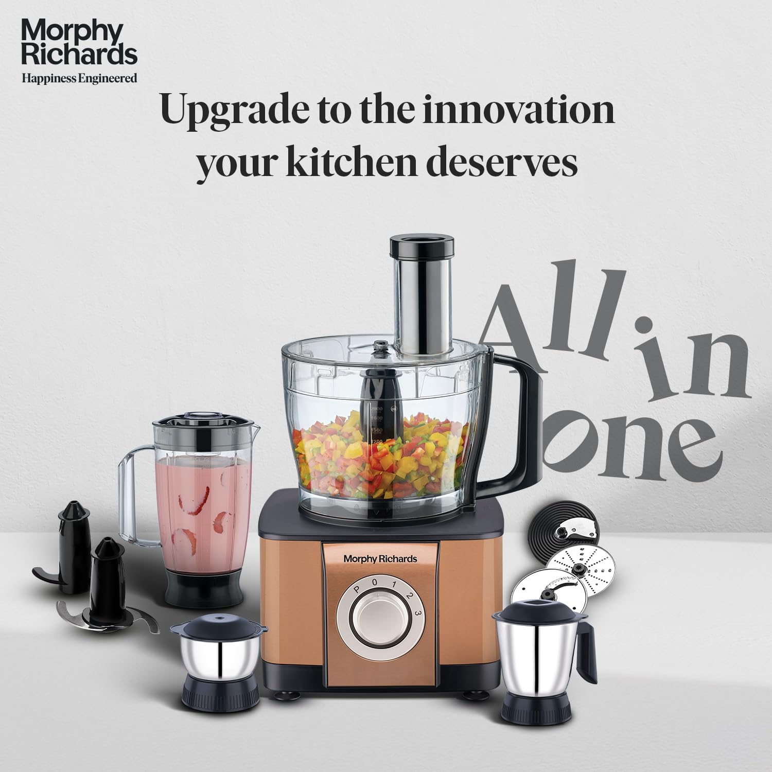Morphy Richards Icon Superb 1000 Watts Food Processor (Glazing Copper)