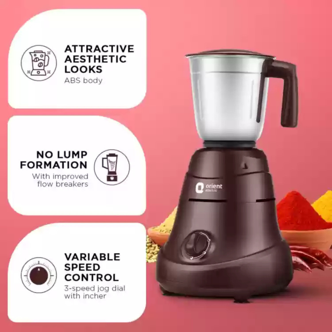 Orient Elecric Power Mixer 750 W Mixer Grinder (3 Jars | Cherry)