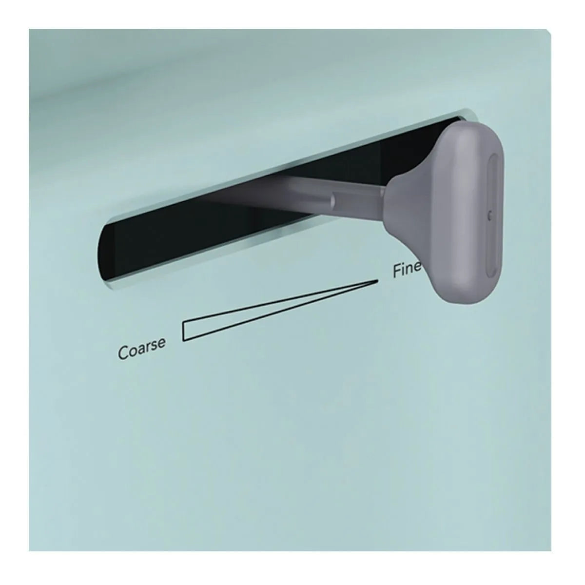 Shaver head with coarse and fine settings labeled on a light blue background