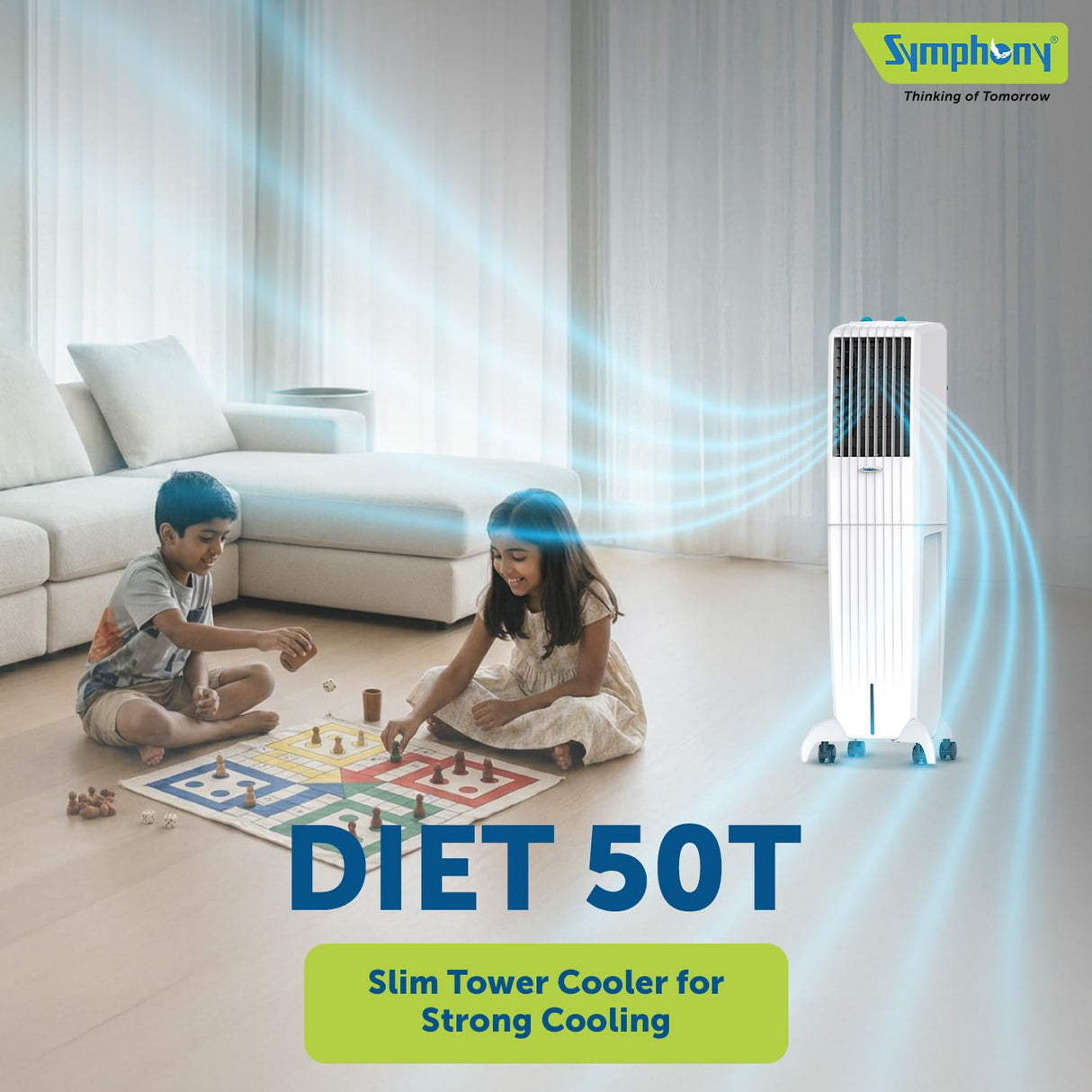 Symphony Diet 50T Portable Tower Air Cooler (50L, White)