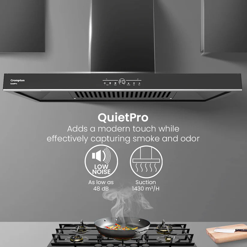 Crompton QuietPro Box 90cm Filterless Wall Mounted BLDC Kitchen Chimney (Black)