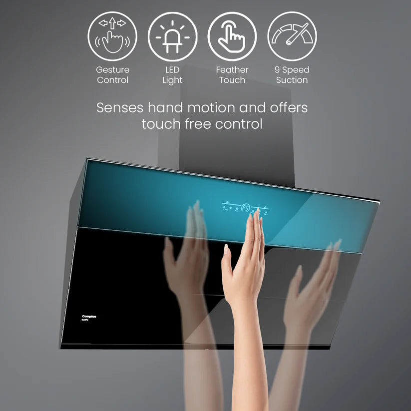 Crompton QuietPro Inclined 60cm Filterless Wall Mounted BLDC Kitchen Chimney (Black)