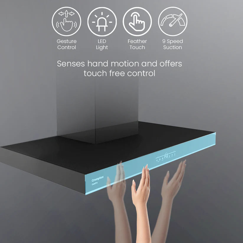 Crompton QuietPro Box 90cm Filterless Wall Mounted BLDC Kitchen Chimney (Black)