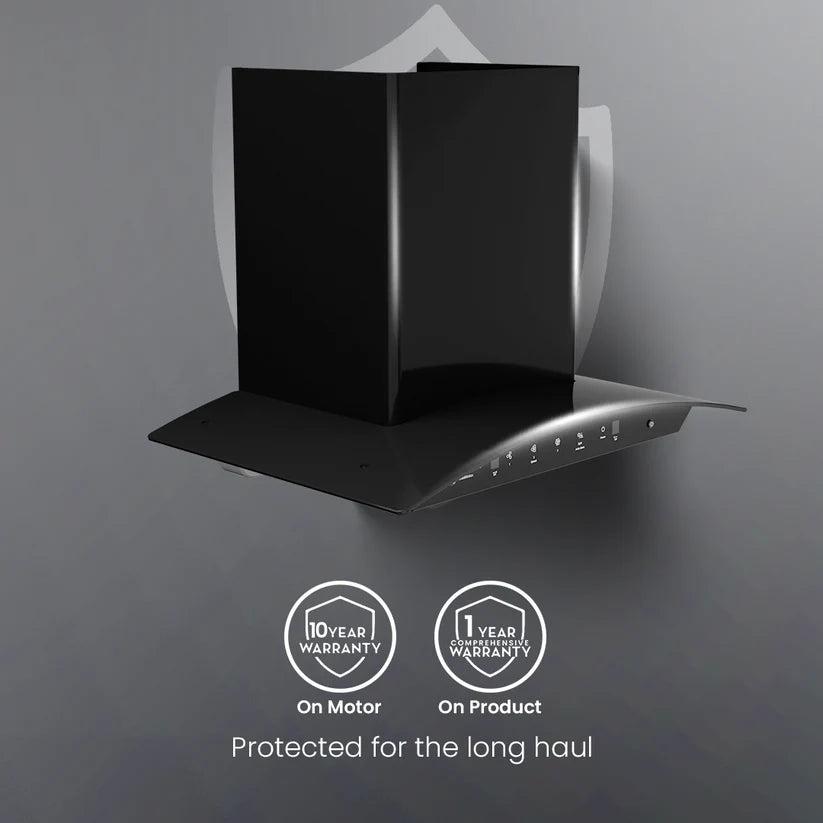 Crompton IntelliMotion 60cm Curved Glass Silent Kitchen Chimney | Baffle Filter, Motion Sensor & Touch Control (Black)