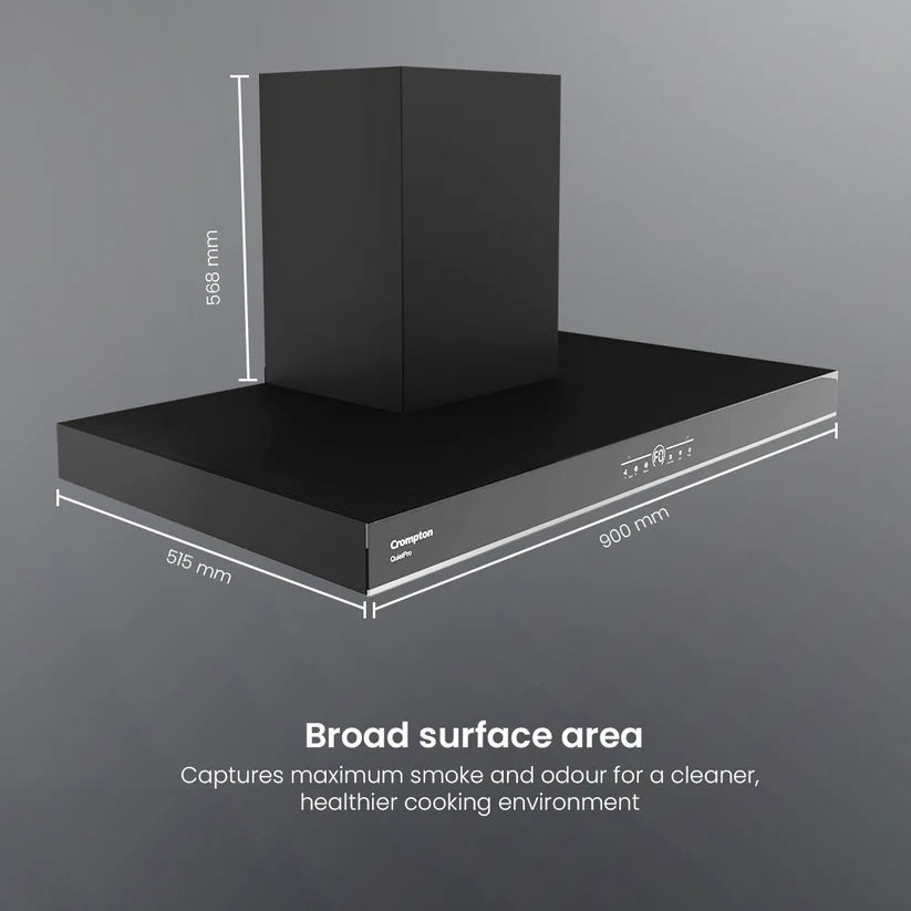 Crompton QuietPro Box 90cm Filterless Wall Mounted BLDC Kitchen Chimney (Black)