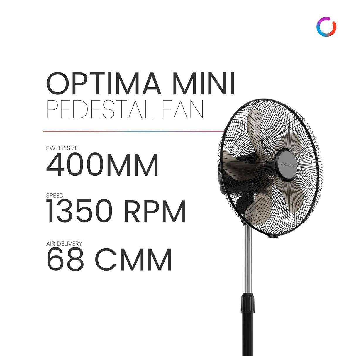 Polycab Optima Mini 400mm Oscillating Pedestal Fan 【Black】