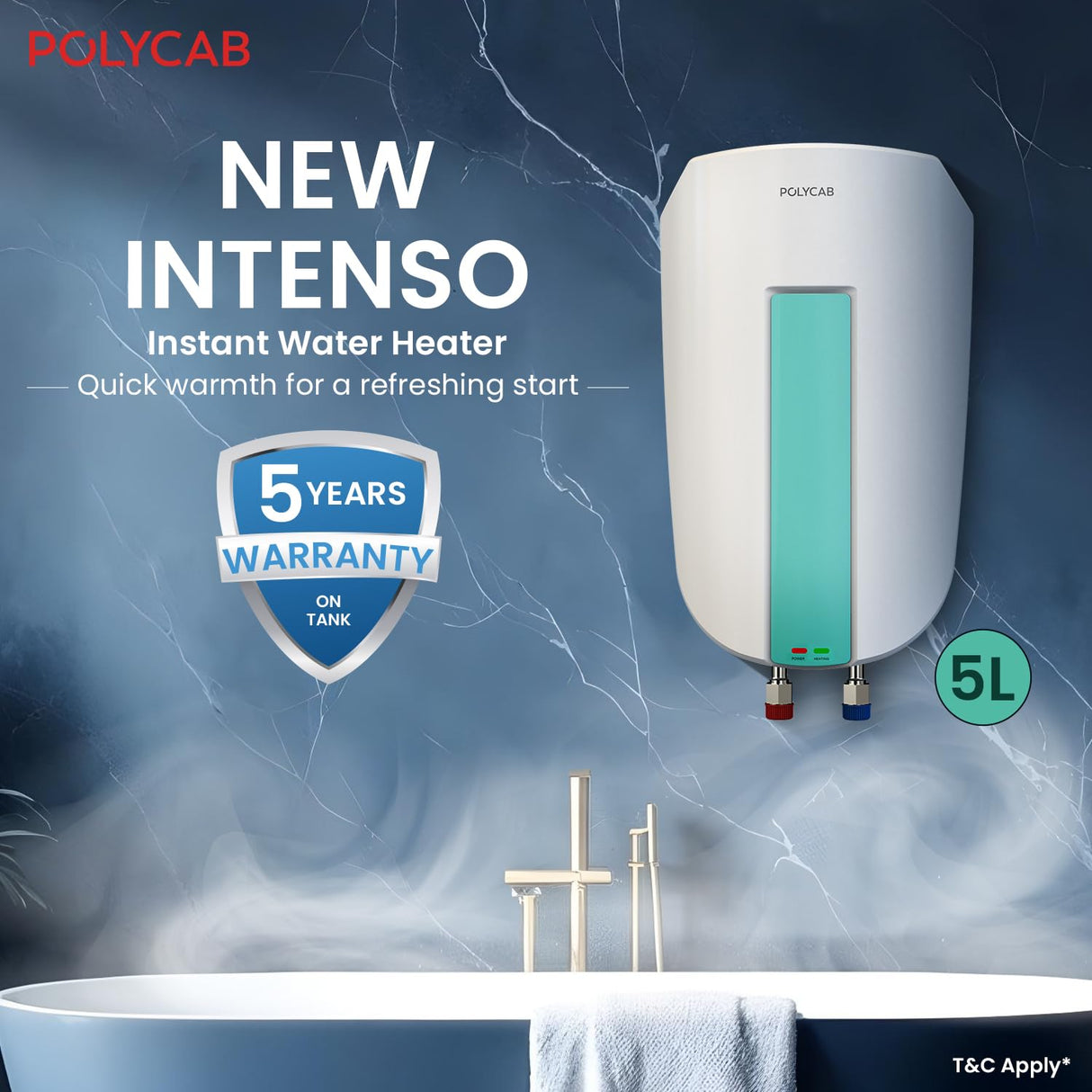 Polycab Intenso 5 litre Instant Water heater Geyser (White)
