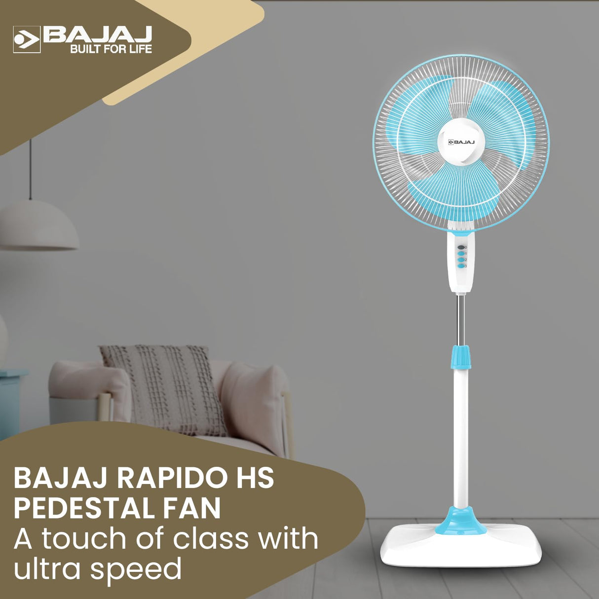 Bajaj Rapido 400mm High Speed Pedestal Fan (Pearl Blue)