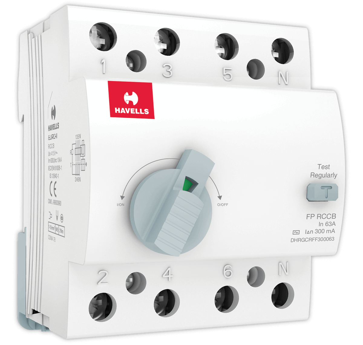 Havells PVC Plastic 63A/300mA FP RCCB DHRGCRFF300063(Grey)