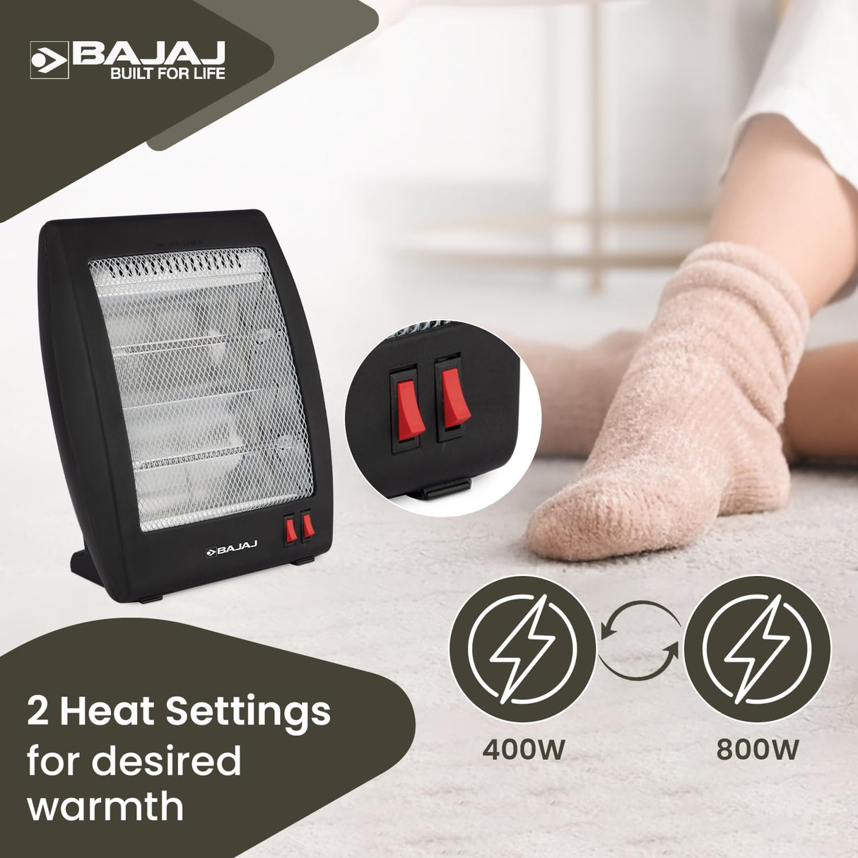Bajaj Electric RH2C Carbon 800 Watts Room Heater (Black)