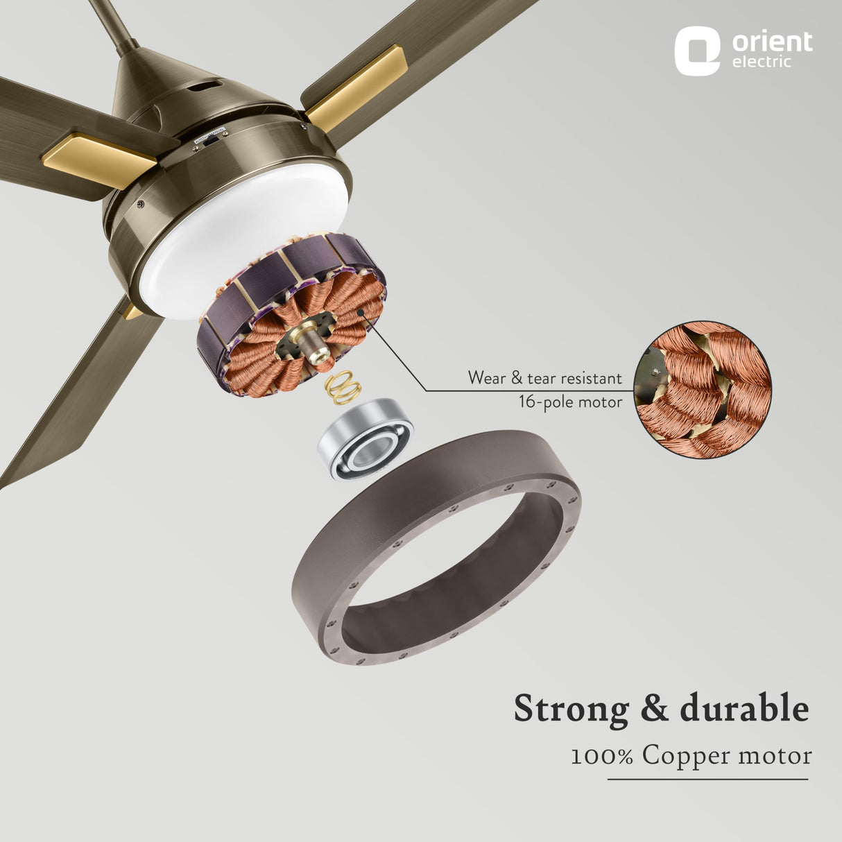 Orient Electric Spectra LED Undelight 1200mm Ceiling fan with remote (Brushed Brass)